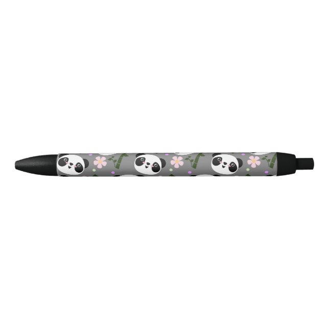 Kawaii Panda on Grey Black Ink Pen (Front)