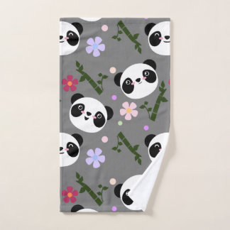 Kawaii Panda on Grey Hand Towel