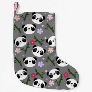 Kawaii Panda on Grey Small Christmas Stocking