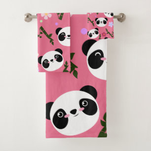 Kawaii Panda on Pink Bath Towel Set