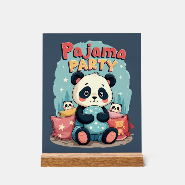 Kawaii Panda Pajama Party Cozy Sleepover Aesthetic Acrylic Sign (Front)