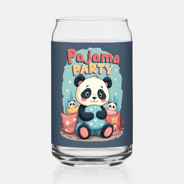 Kawaii Panda Pajama Party Cozy Sleepover Aesthetic Can Glass (Front)