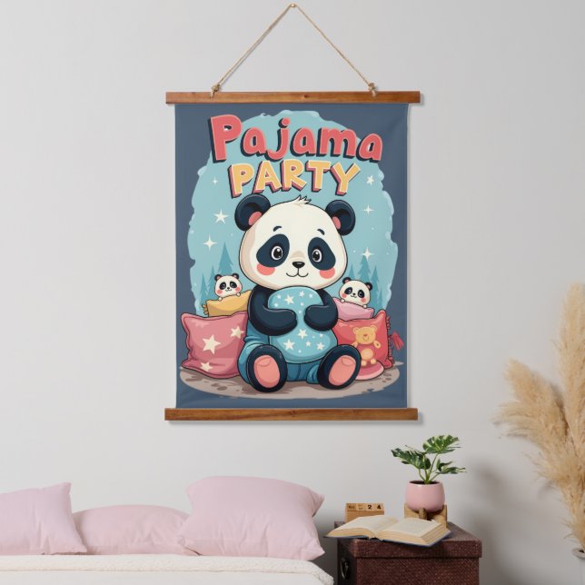 Kawaii Panda Pajama Party Cozy Sleepover Aesthetic Hanging Tapestry (Bedroom)