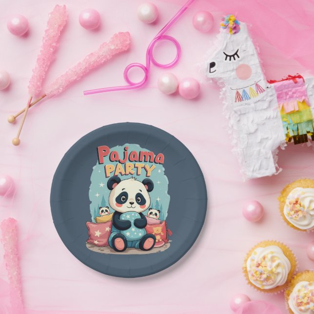 Kawaii Panda Pajama Party Cozy Sleepover Aesthetic Paper Plate (Party)