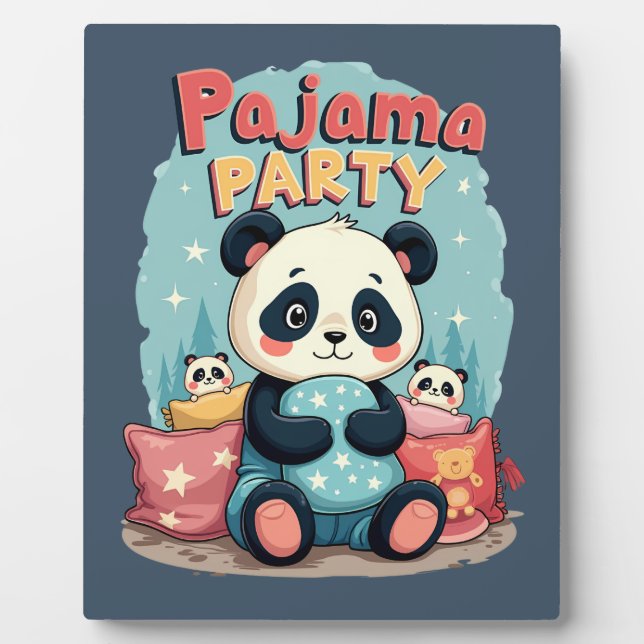 Kawaii Panda Pajama Party Cozy Sleepover Aesthetic Plaque (Front)