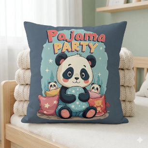 Kawaii Panda Pajama Party Cozy Sleepover Aesthetic Throw Pillow