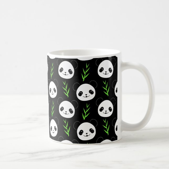 Kawaii Panda Pattern Bamboo In Black White Green Coffee Mug (Right)