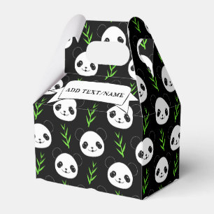 Kawaii Panda Pattern Bamboo In Black White Green Favor Box