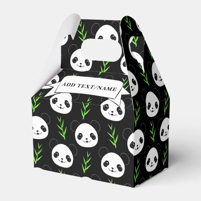 Kawaii Panda Pattern Bamboo In Black White Green Favor Box (Back Side)