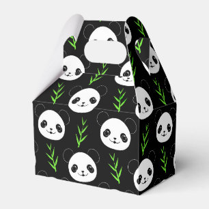 Kawaii Panda Pattern Bamboo In Black White Green Favor Box