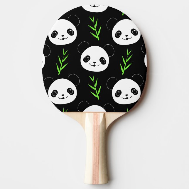 Kawaii Panda Pattern Bamboo In Black White Green Ping Pong Paddle (Front)