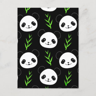 Kawaii Panda Pattern Bamboo In Black White Green Postcard