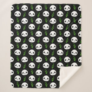 Kawaii Panda Pattern Bamboo In Black White Green Sherpa Blanket