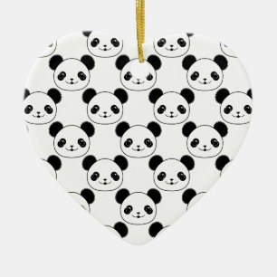 Kawaii Panda Pattern In Black And White Ceramic Ornament