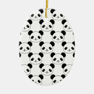 Kawaii Panda Pattern In Black And White Ceramic Ornament