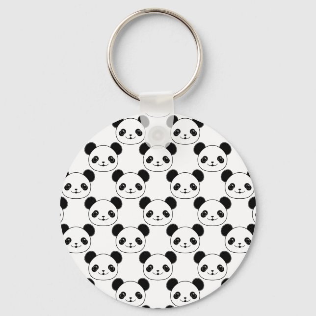 Kawaii Panda Pattern In Black And White Keychain (Front)