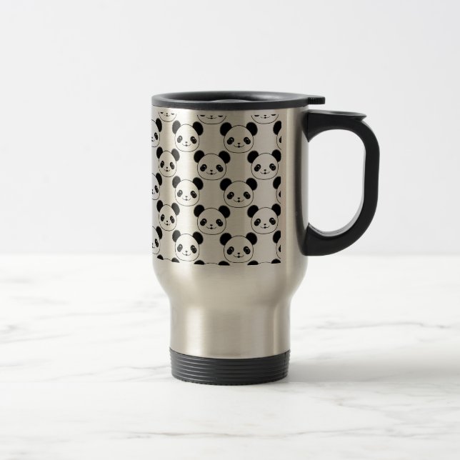 Kawaii Panda Pattern In Black And White Travel Mug (Right)