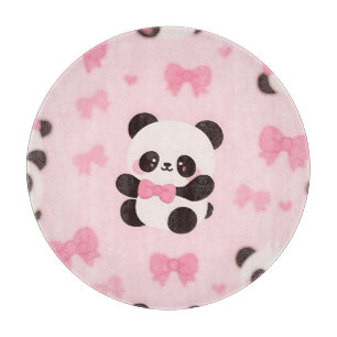 Kawaii Panda Pink Bow Pattern Cutting Board