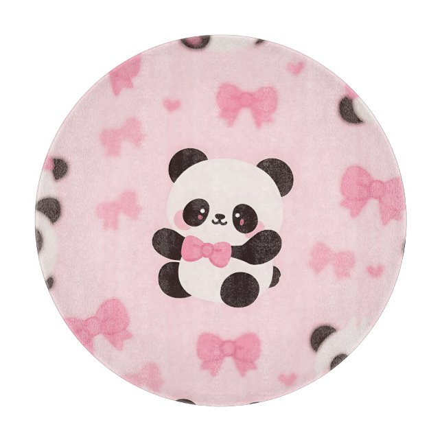 Kawaii Panda Pink Bow Pattern Cutting Board (Front)