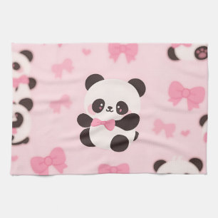 Kawaii Panda Pink Bow Pattern Kitchen Towel