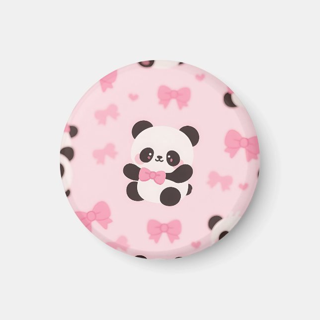 Kawaii Panda Pink Bow Pattern Magnet (Front)