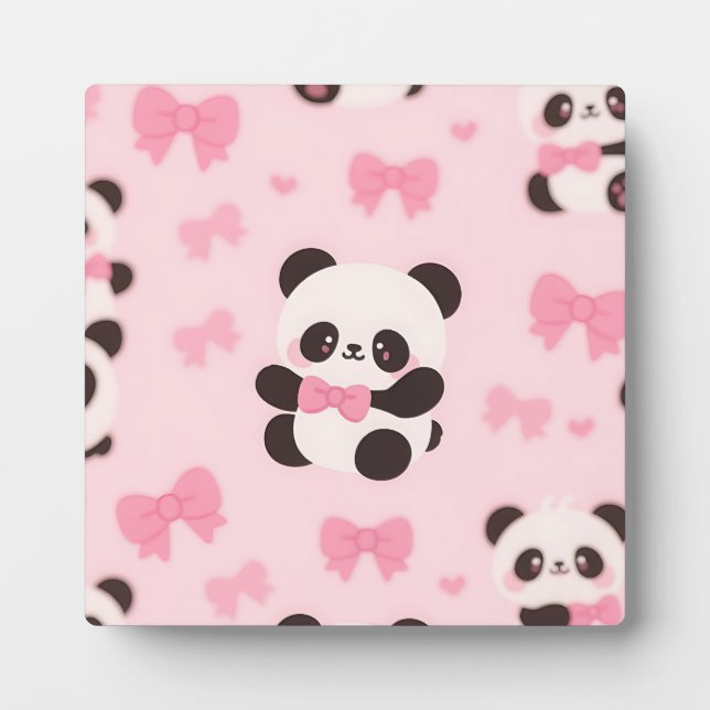 Kawaii Panda Pink Bow Pattern Plaque (Front)