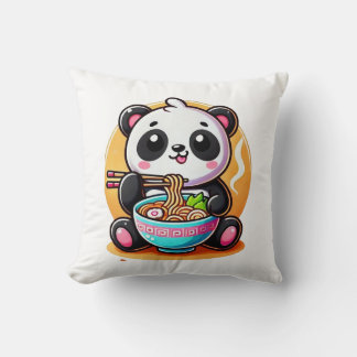 Kawaii Panda Ramen Throw Pillow