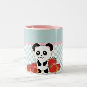 Kawaii Panda strawberries cute Two-Tone Coffee Mug