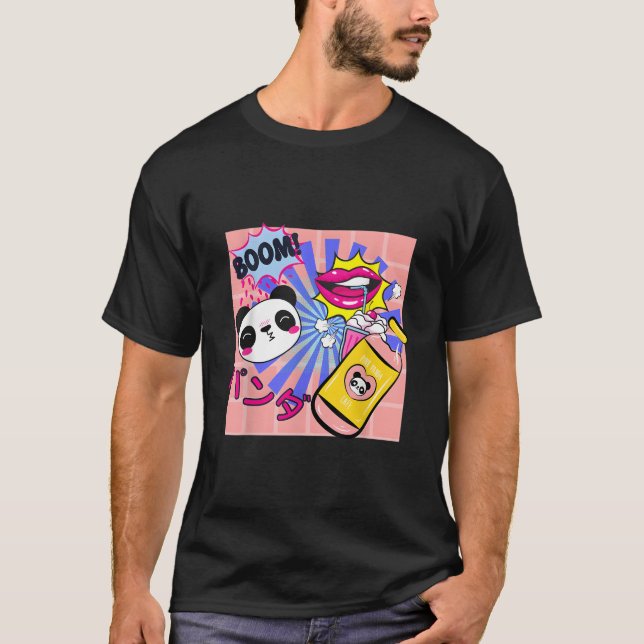 Kawaii Panda Strawberry Milkshake Japanese Anime T-Shirt (Front)