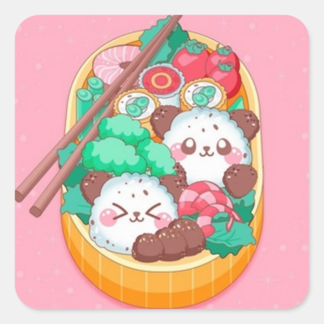 Kawaii Panda Sushi Square Sticker (Front)