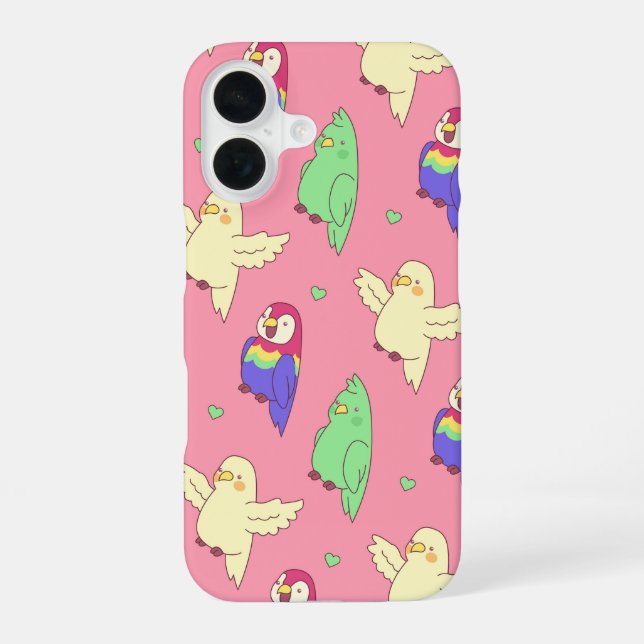 Kawaii Parrots iPhone 16 Case (Back)
