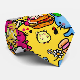 Kawaii Party Character Doodles yellow Personalized Tie