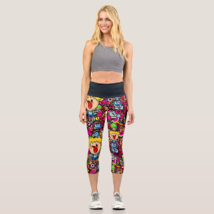 Kawaii Party Food Doodle Capri High Wasited Yoga Leggings