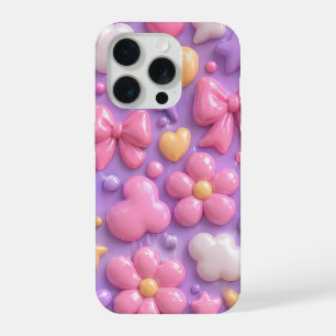 Kawaii Pastel Bows & Hearts Seamless Pattern iPhone 15 Pro Case