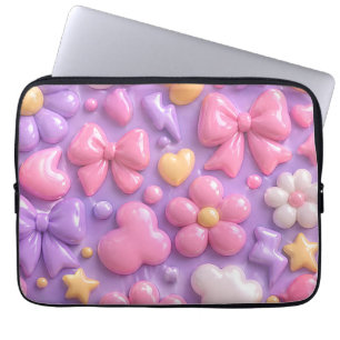 Kawaii Pastel Bows & Hearts Seamless Pattern Laptop Sleeve