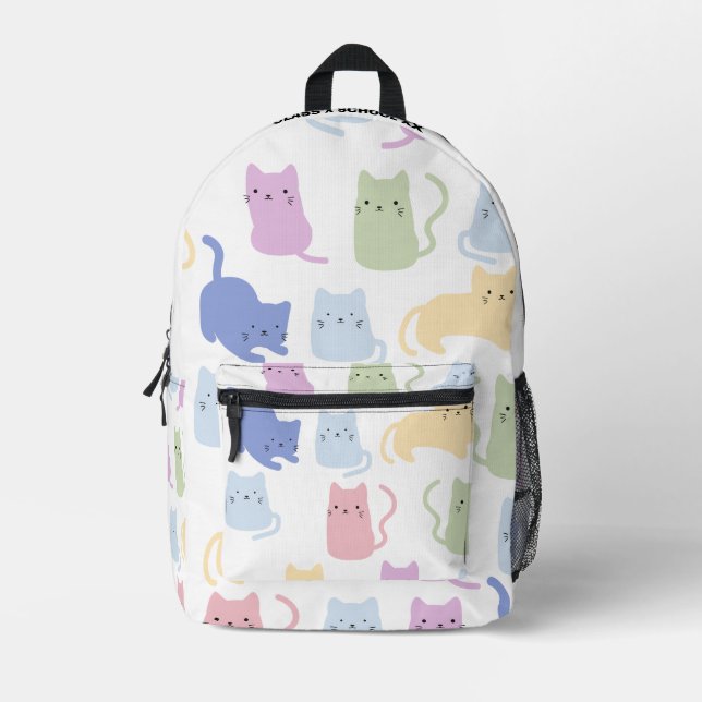 Kawaii Pastel Cat Pattern Personalized Backpack (Front)