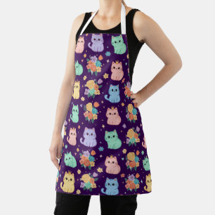 Kawaii Pastel Cats and Flowers Pattern Apron