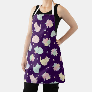 Kawaii Pastel Cats and Flowers Pattern Apron