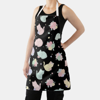 Kawaii Pastel Cats and Flowers Pattern Apron