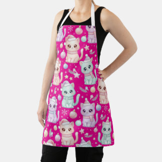 Kawaii Pastel Christmas Cats Apron for Cat Lovers
