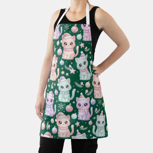 Kawaii Pastel Christmas Cats Apron for Cat Lovers (Insitu)