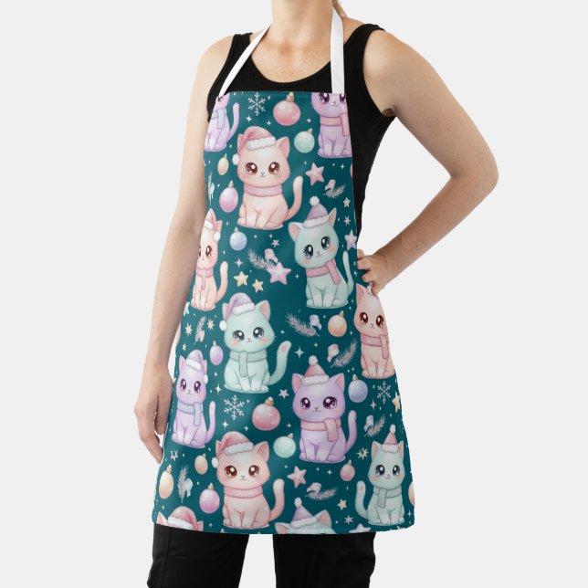 Kawaii Pastel Christmas Cats Apron for Cat Lovers (Insitu)