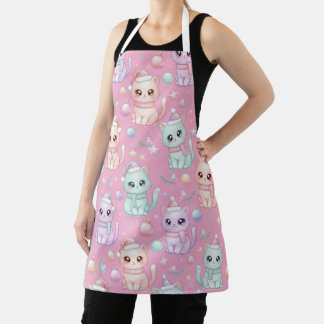 Kawaii Pastel Christmas Cats Apron for Cat Lovers