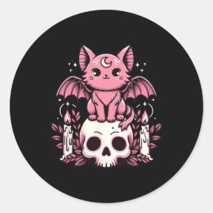 Kawaii Pastel Goth Cute Creepy Cat Bat Skeleton 1 Classic Round Sticker