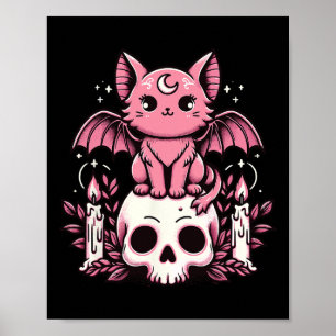 Kawaii Pastel Goth Cute Creepy Cat Bat Skeleton 1  Poster