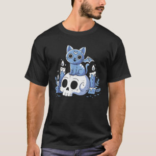Kawaii Pastel Goth Cute Creepy Cat Bat Skeleton Ha T-Shirt