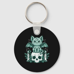 Kawaii Pastel Goth Cute Creepy Cat Bat Skeleton Keychain