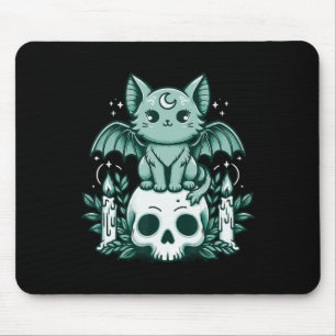 Kawaii Pastel Goth Cute Creepy Cat Bat Skeleton  Mouse Pad