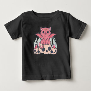 Kawaii Pastel Goth Cute Creepy Demon Cat and Skull Baby T-Shirt