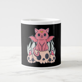 Kawaii Pastel Goth Cute Creepy Demon Cat and Skull Large Coffee Mug